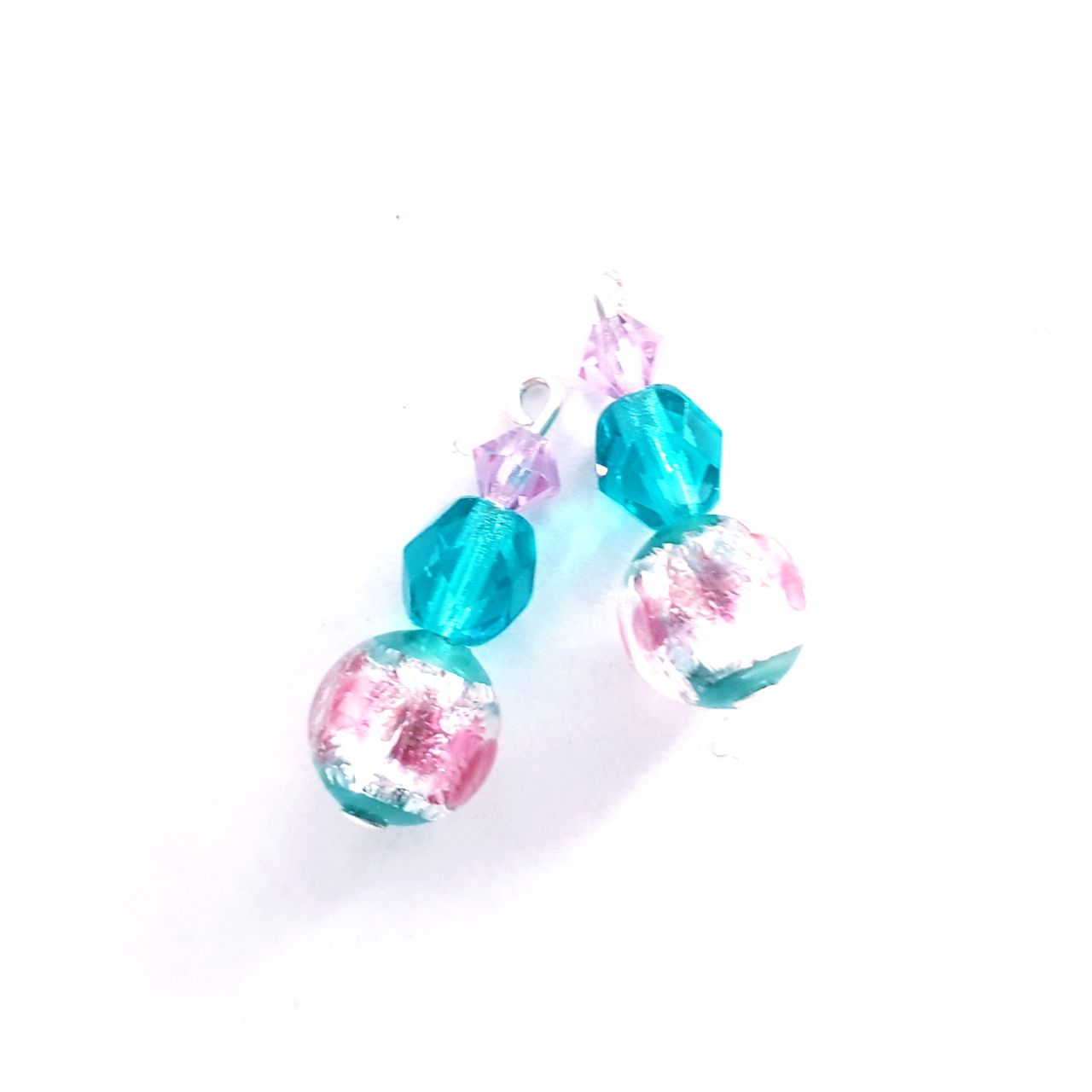 Pretty Vintage Style Handmade Foil Japanese Drops Silver Teal Lilac