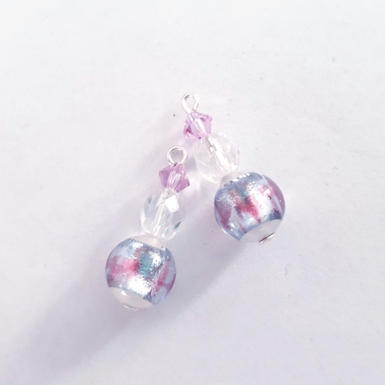 Pretty Vintage Style Handmade Foil Japanese Drops Silver White Lilac