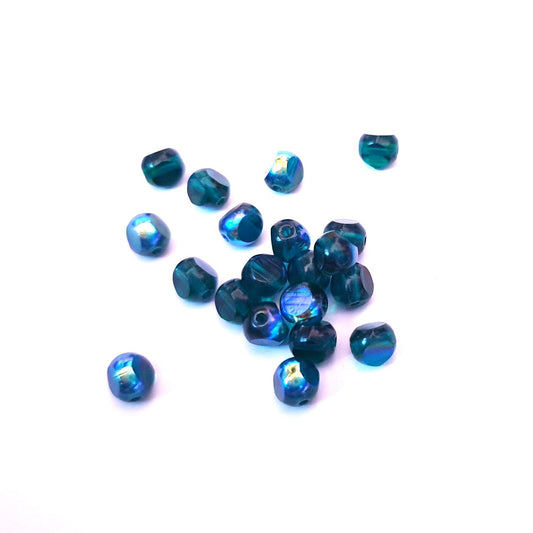 Cathedral Czech Glass Bead 6mm Trinugget Emerald AB - Pack of 10