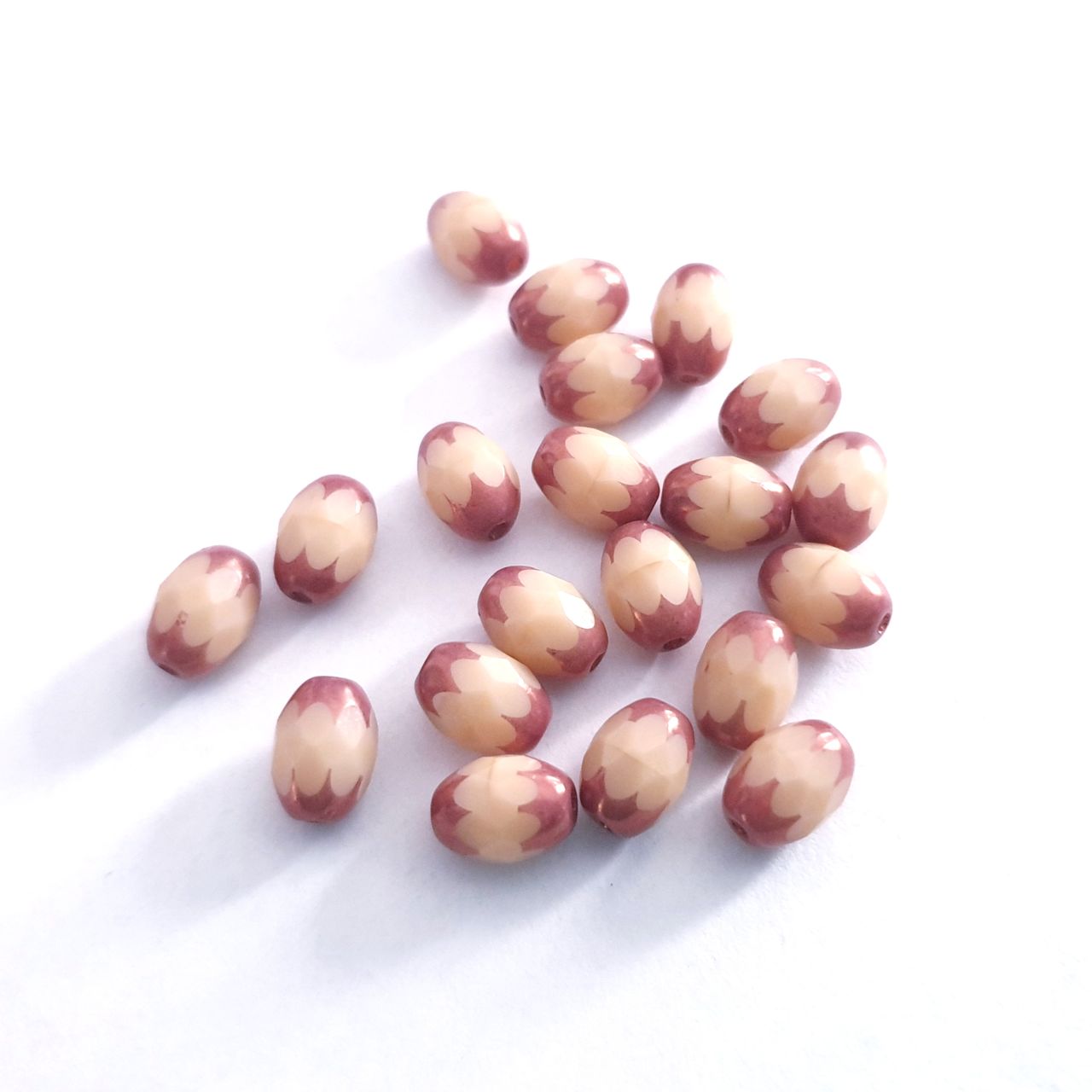 Cathedral Czech Glass Bead 8x6mm Oval Camel Oapque Bronze Crown - Pack of 10