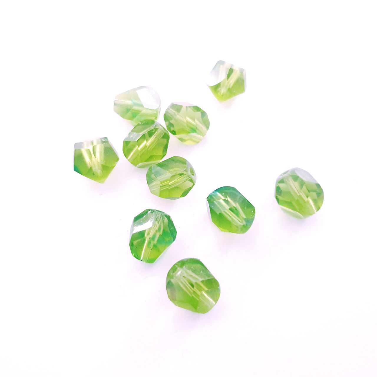 10mm Lime Green Transparent Czech Fire Polished Glass Bead Contemporary Cut