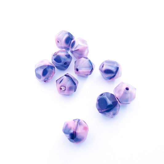 10mm Pink Black Mix Opaque Czech Fire Polished Glass Bead Contemporary Cut