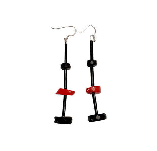 Boheme Chinoiserie Jet and Coral Contemporary Drop Earrings