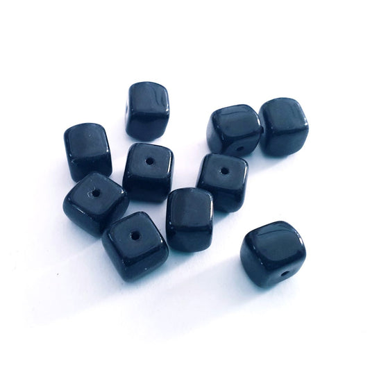 Black Cube 8x11mm Opaque Czech Glass Bead - Pack of 10