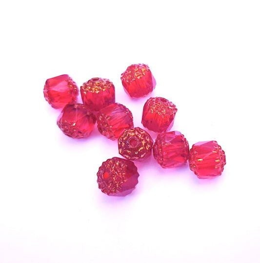 Cathedral Czech Glass Bead Barrel 8mm Transparent Red Bronze Crown - Pack of 10