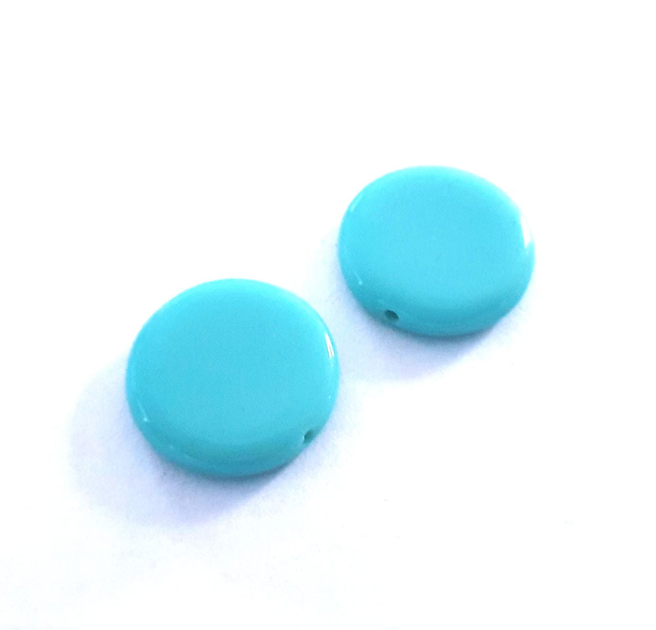 Coin 17mm Aqua Opaque Czech Glass Bead