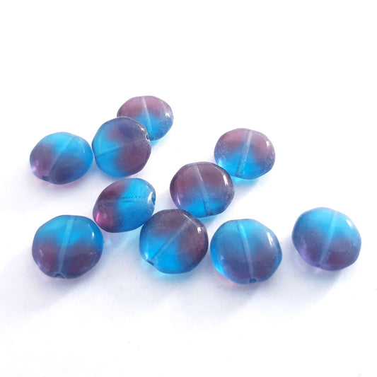 Octagon 13mm Turquoise Amethyst Two Colour Czech Glass Bead