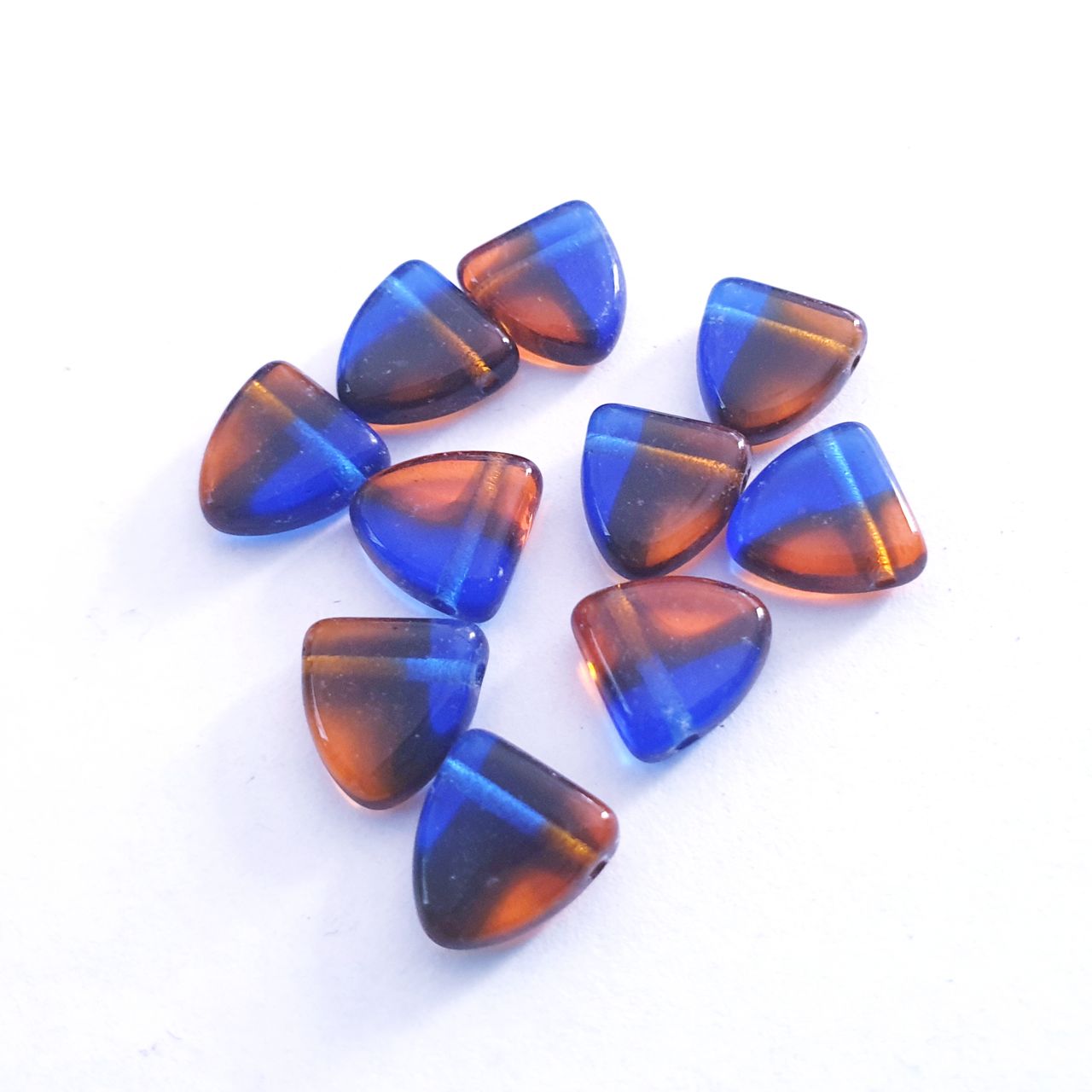 Shield 10mm Blue Topaz Two Colour Czech Glass Bead