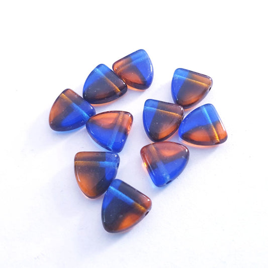 Shield 10mm Blue Topaz Two Colour Czech Glass Bead