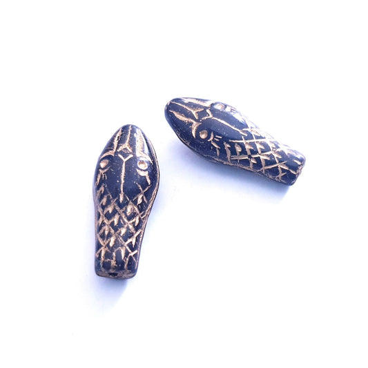 Cobra 24x10mm Black Opaque and Bronze Czech Glass Bead