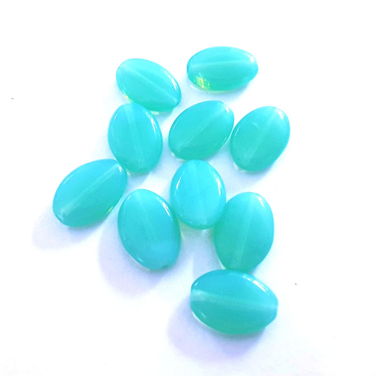 Flat Oval 16x11mm Aqua Opalino Czech Glass Bead