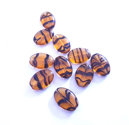 Flat Oval 16x11mm Animal Print Topaz Czech Glass Bead