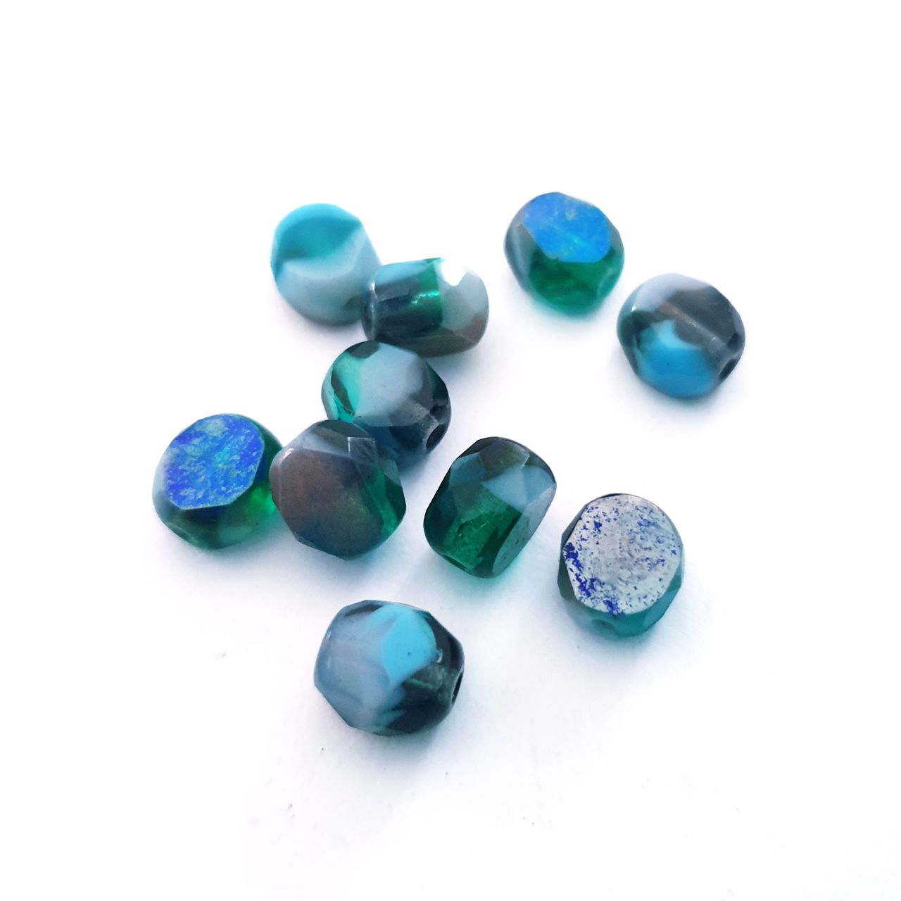 8mm Aqua Montana Turquoise Iris Czech Fire Polished Glass Bead Table Cut Disc