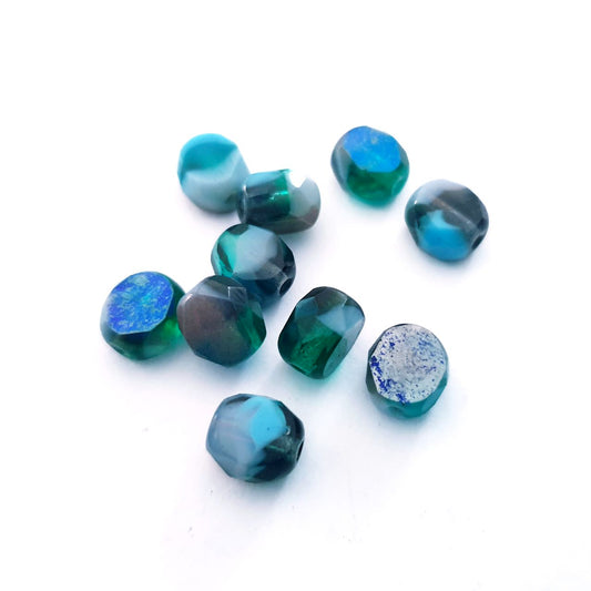 8mm Aqua Montana Turquoise Iris Czech Fire Polished Glass Bead Table Cut Disc