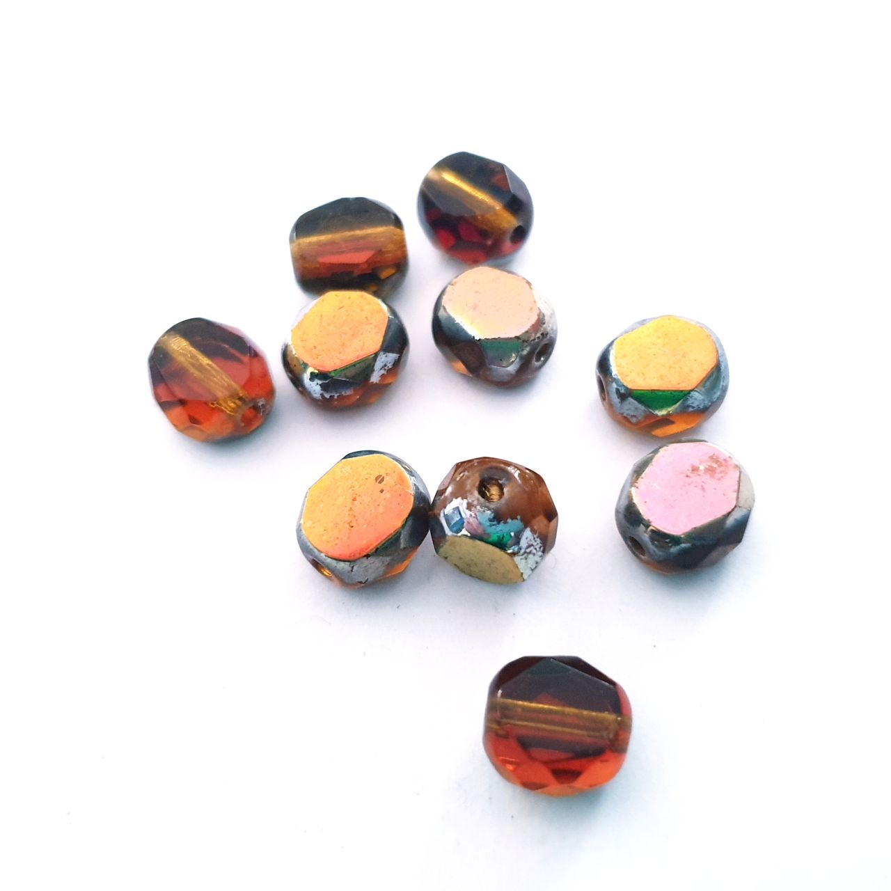8mm Topaz Vitrail Czech Fire Polished Glass Bead Table Cut Disc