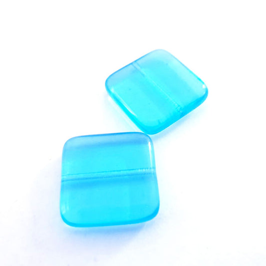 Square 20mm Aquamarine Transparent Czech Glass Bead