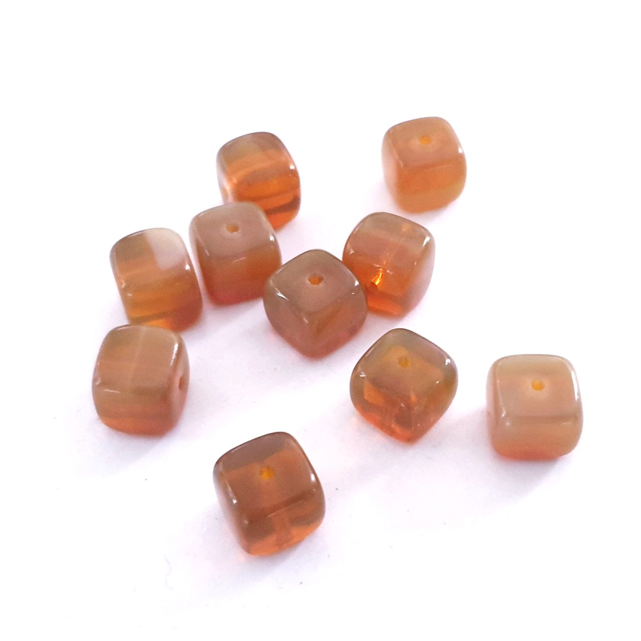 Cube 8x11mm Camel Opalino Czech Glass Bead