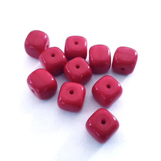 Cube 8x11mm Red Opaque Czech Glass Bead