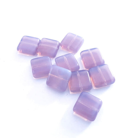 Square Tile 10x10mm Amethyst Opalino Czech Glass Bead - Pack of 10