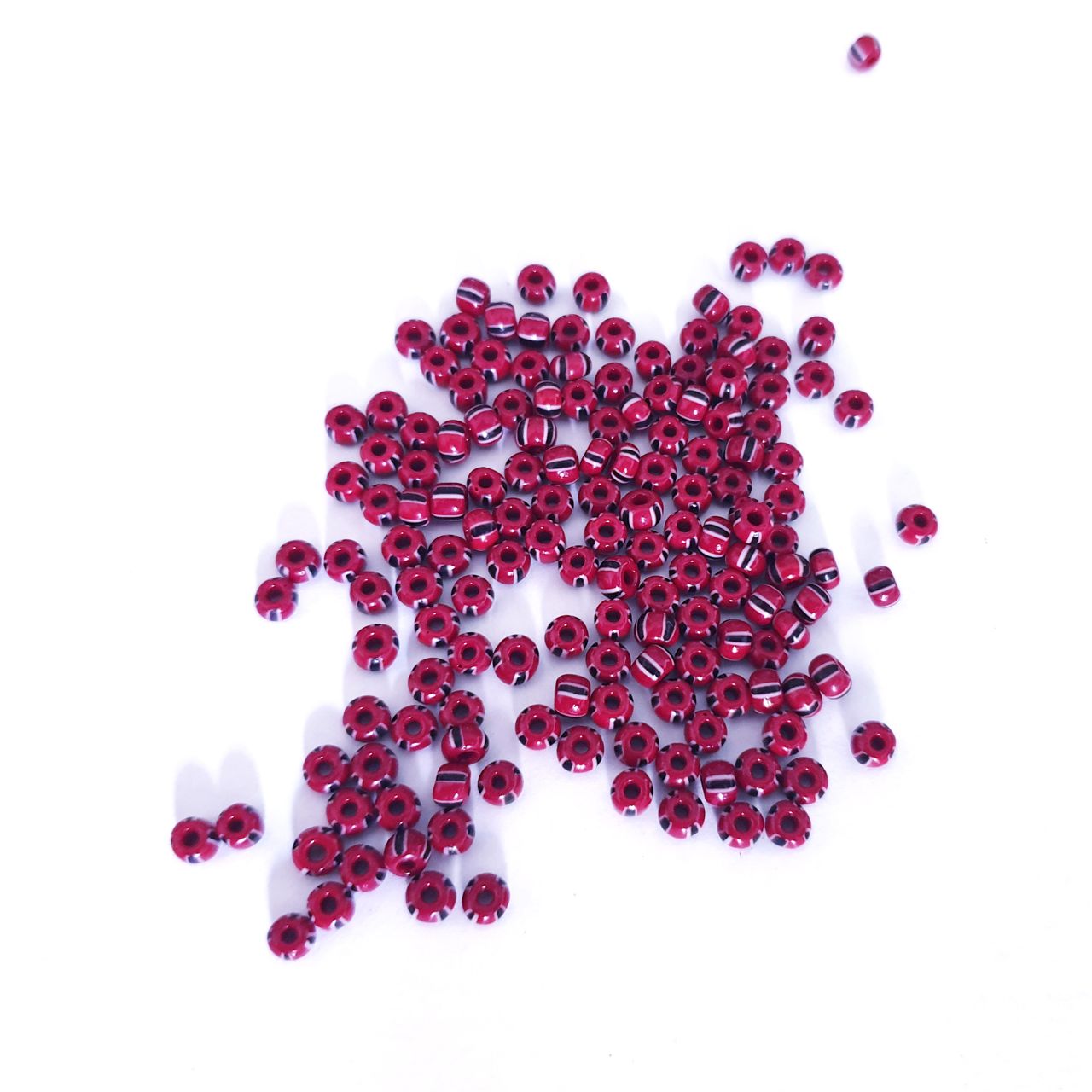 Seed Beads Striped 4mm Black and White on Dark Red
