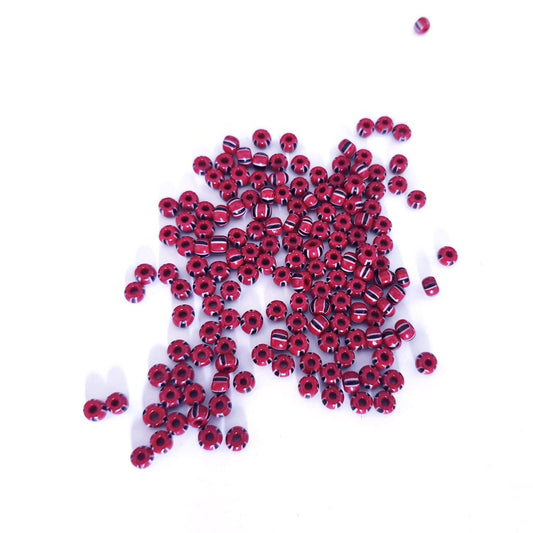 Seed Beads Striped 4mm Black and White on Dark Red