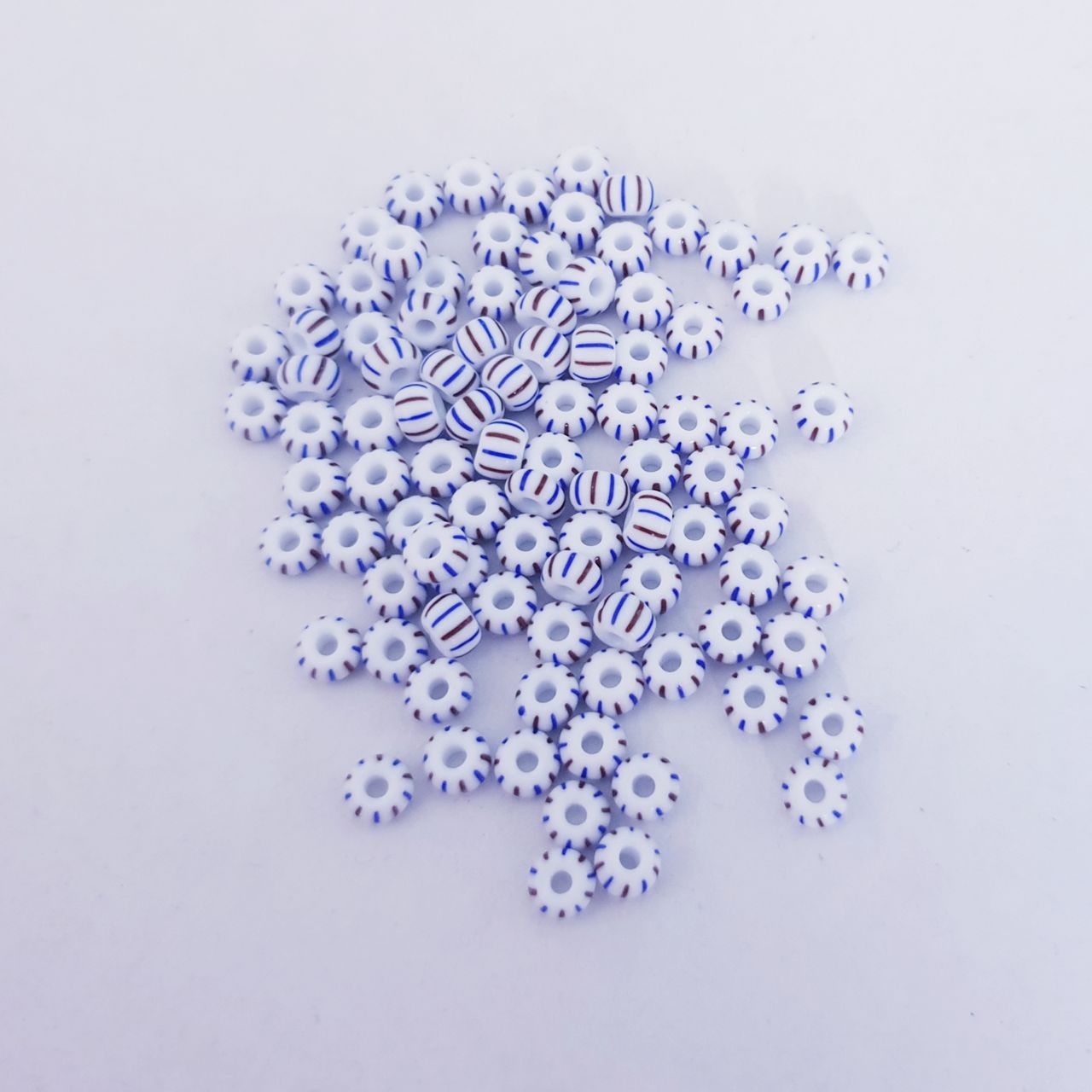 Seed Beads Stripe 4mm Olive Blue on White