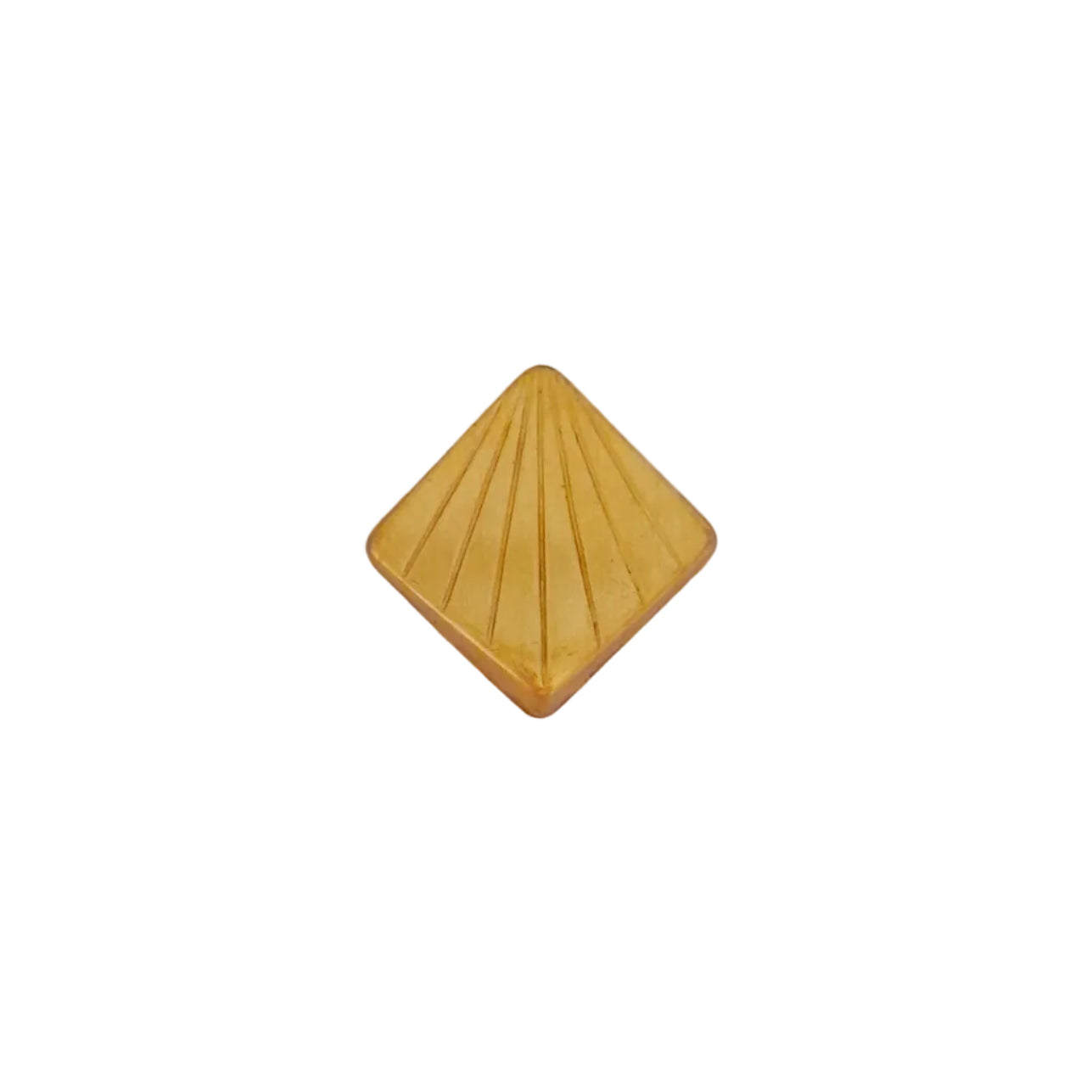 A small 26mm brass diamond-shaped button or decorative piece with a textured radial pattern,