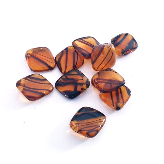 Tortoise Shell 10x12mm Top Drilled Shield Czech Glass Bead