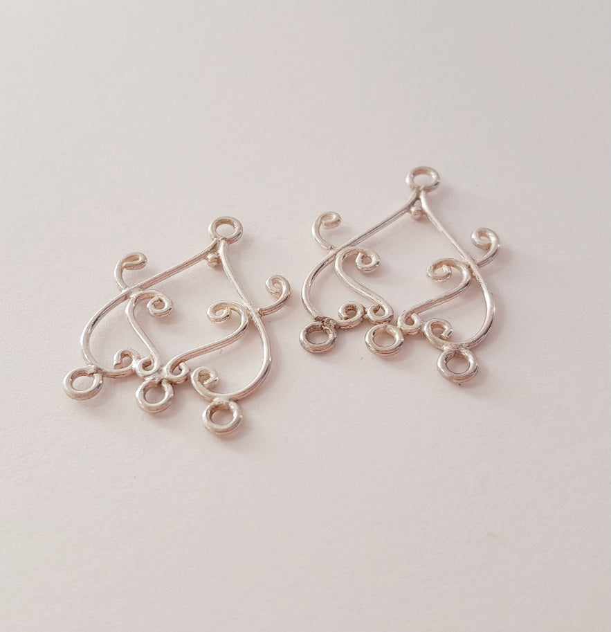 Earring Drop Filigree 3 Loop 25mm Sterling Silver | Pack of 2