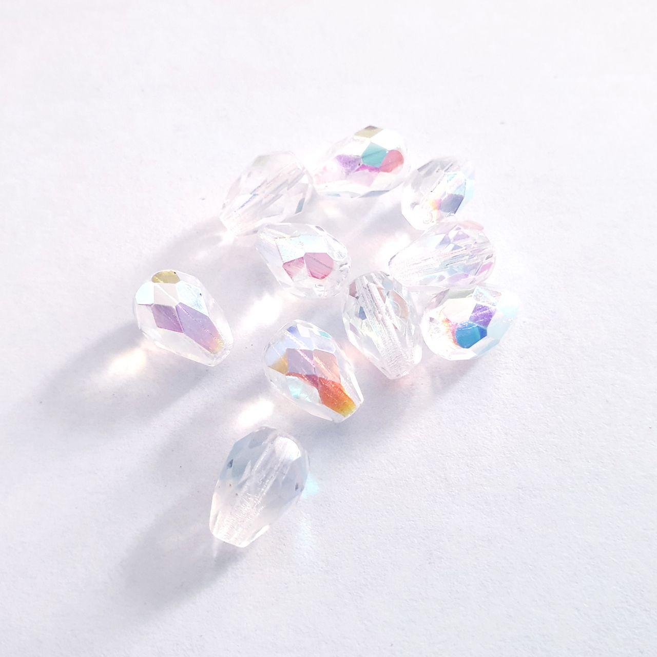 10x7mm Drop Clear AB Czech Fire Polished Bead