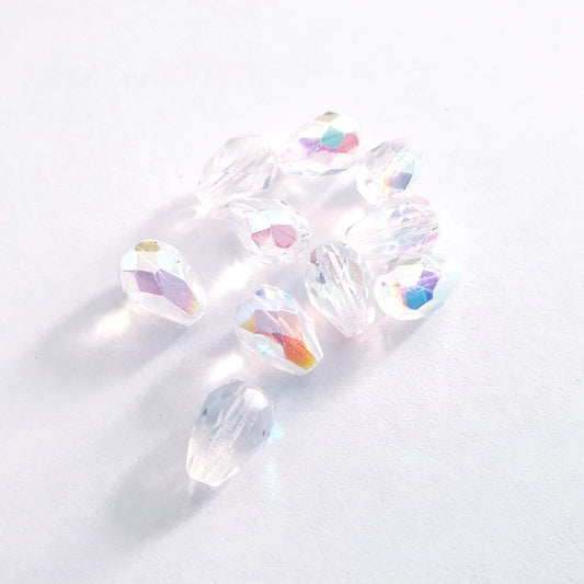 10x7mm Drop Clear AB Czech Fire Polished Bead