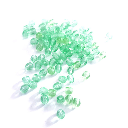 4mm Green Mint Transparent Czech Fire Polished Bead - Pack of 100
