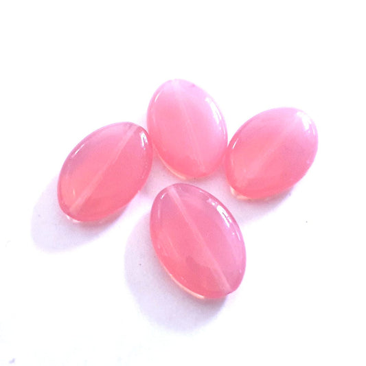 Flat Oval 20x14mm Pink Opalino Czech Glass Bead