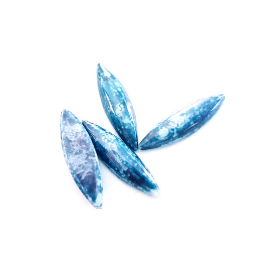 Glass Stone Flat Navette 24x6mm Blue Mottled