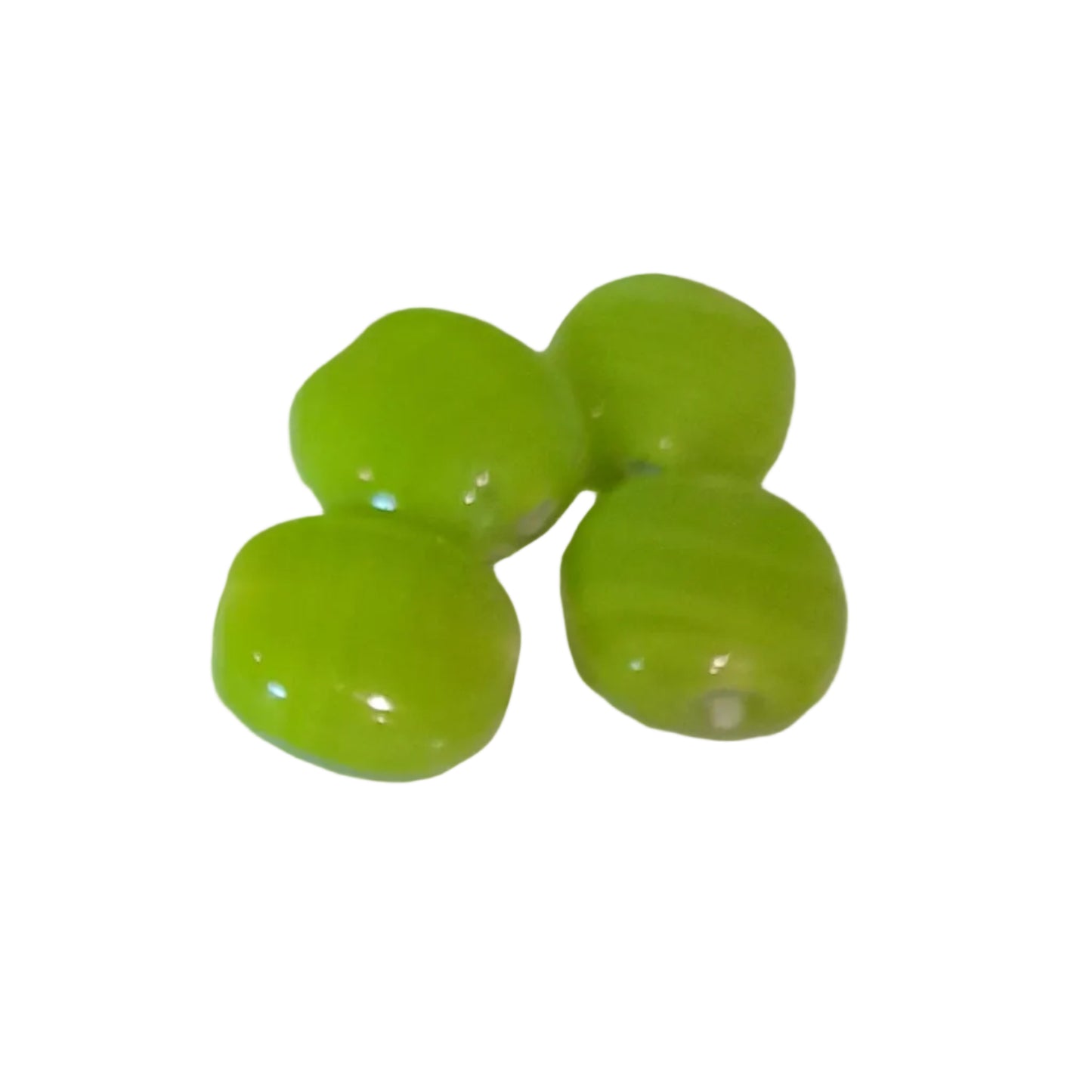 glossy lime green glass beads with a rounded, slightly flattened shape, indian glass