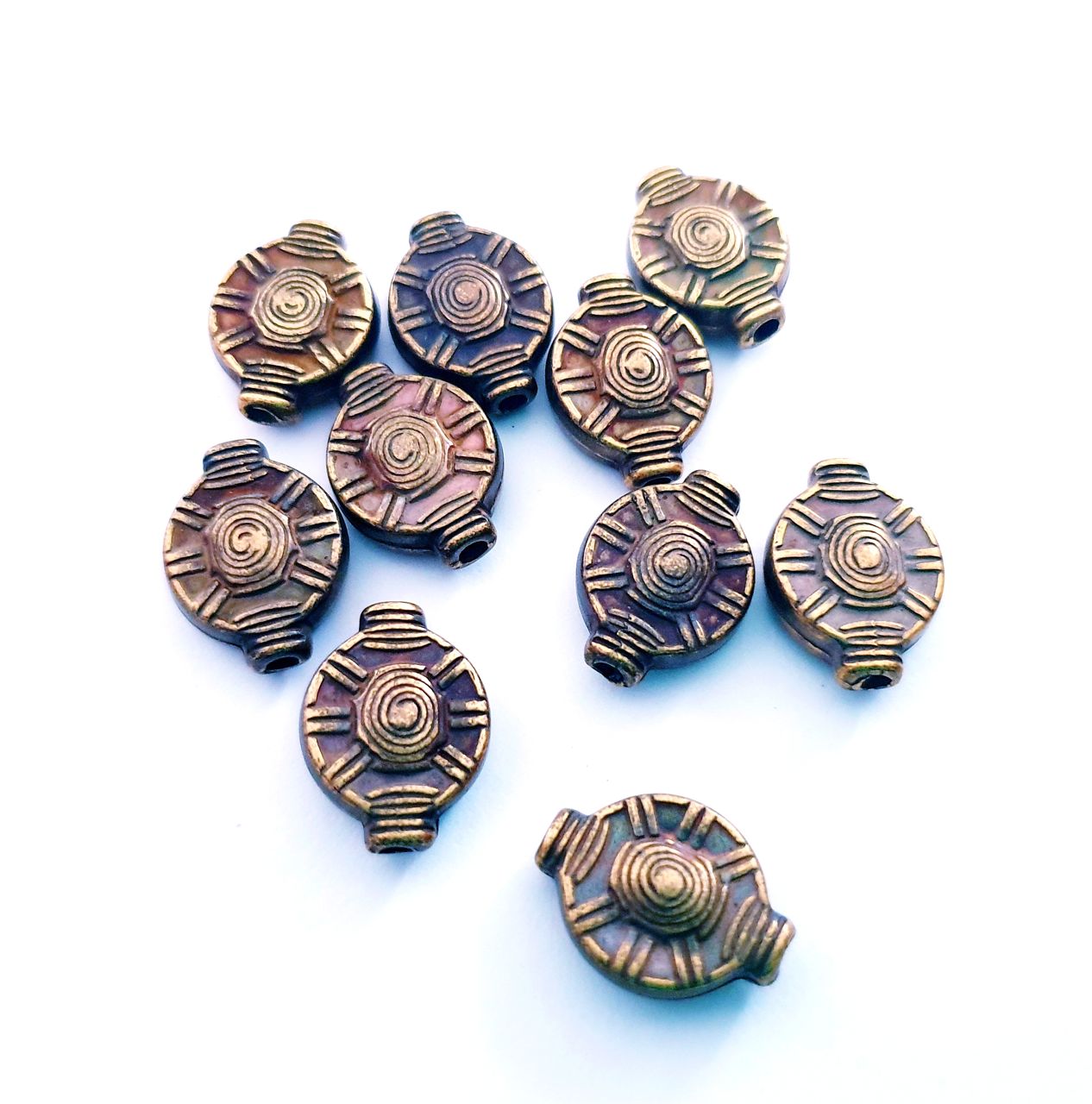 Metalised Plastic Bead Ethnic Shield Bead Antique Gold 15x11mm