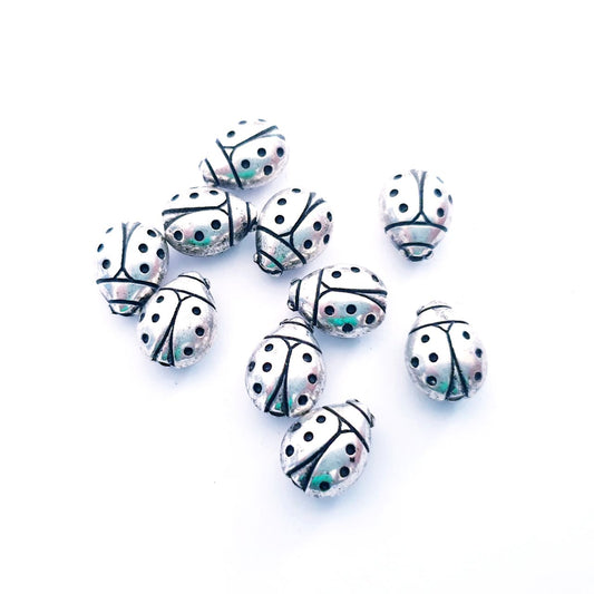 Metalised Plastic Bead Lady Bug Antique Silver 12mm