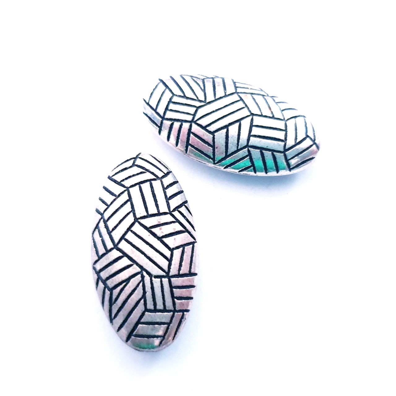 Metalised Plastic Bead Deco Style Oval Zig Zag 30x16mm