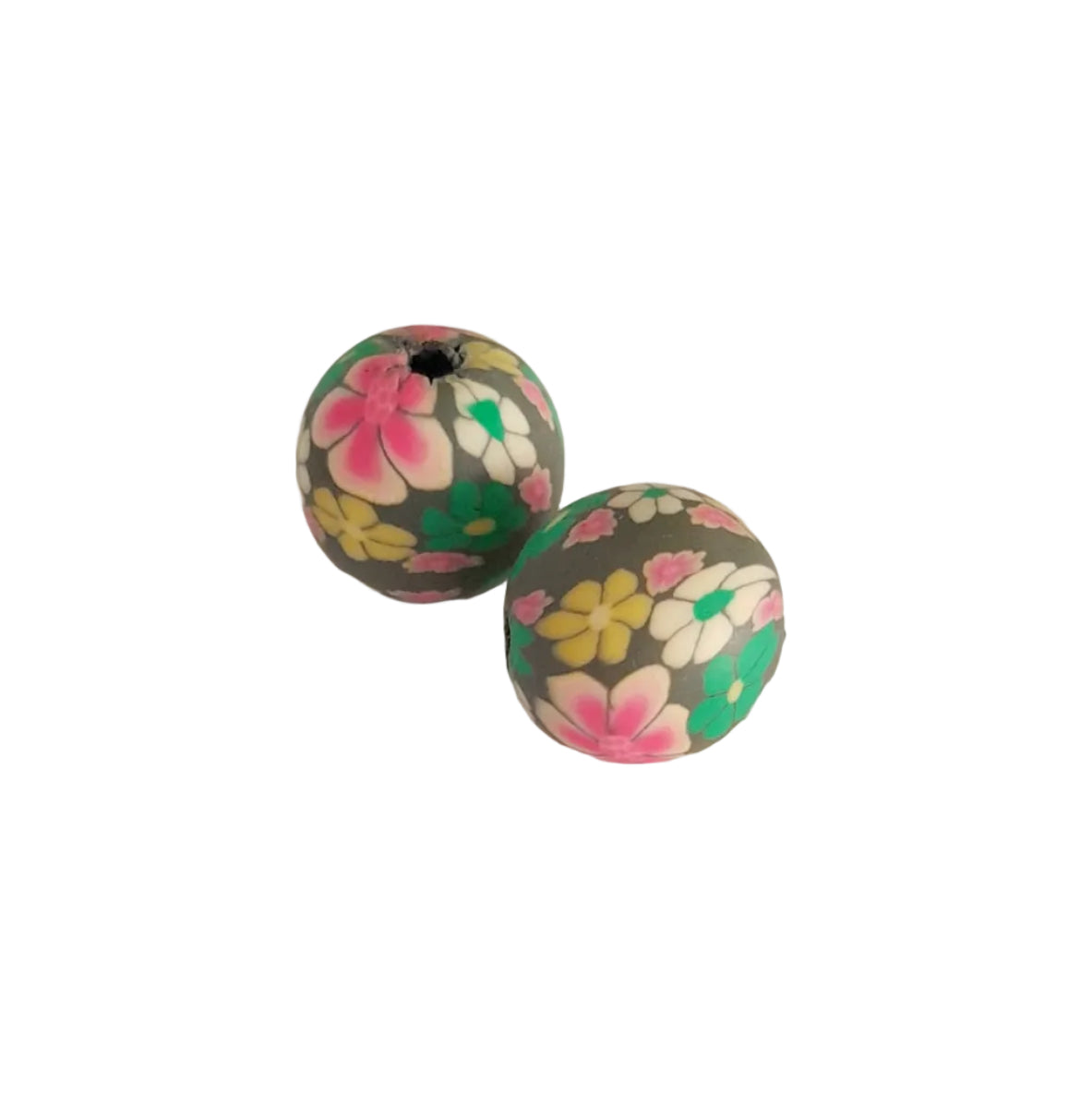 Polymer Patterned Millefiori Bead Round Grey Pink 15mm