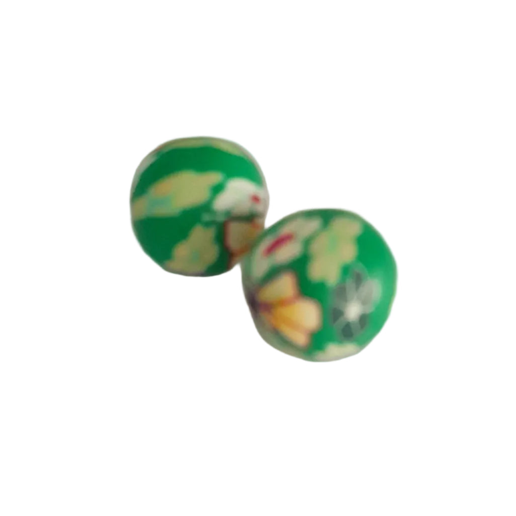 Polymer Patterned Millefiori Bead Round Green 15mm
