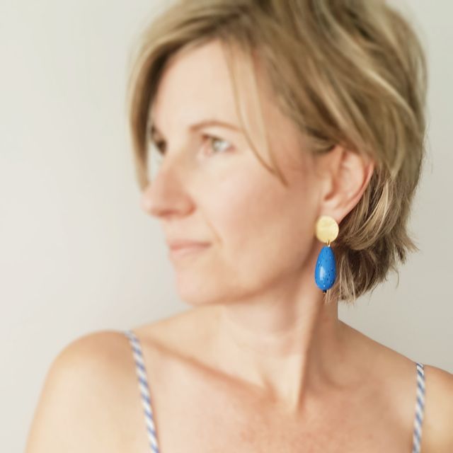 Lucite Drop Blue Marbled 30x15mm