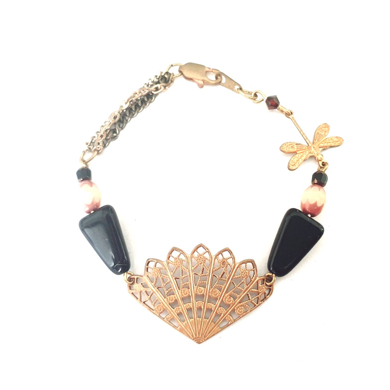 Filigree Brass Stamping Pointed Fan Antique Brass 35mm