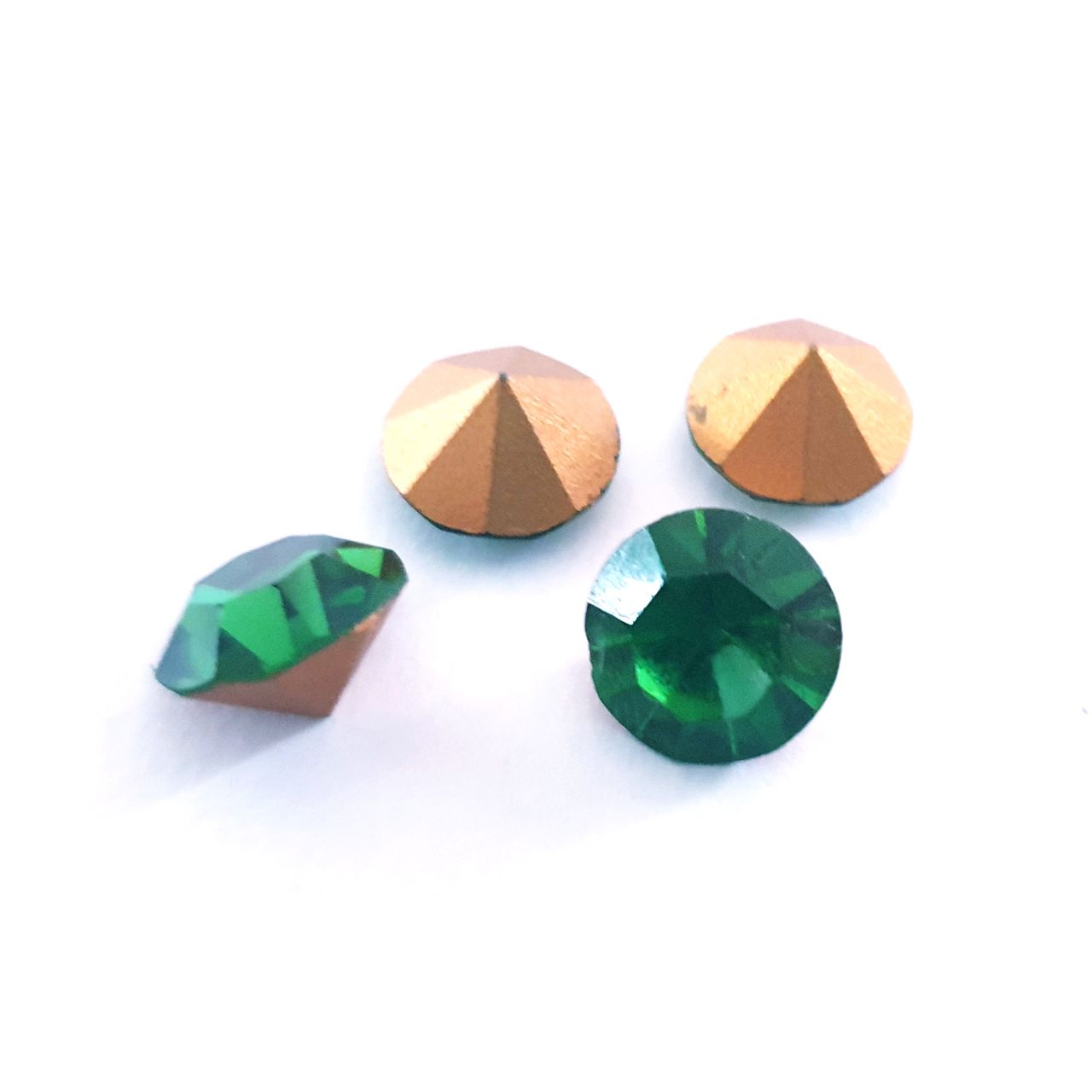 Pointed Back Swarovski Crystal Chaton Round Green Tourmaline Gold Foiled Back SS45 10mm