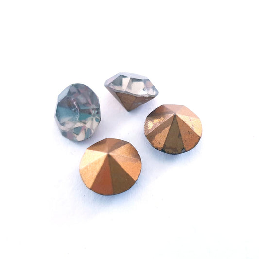 Pointed Back Swarovski Crystal Chaton Round Black Diamond Gold Foiled Back SS50 12mm