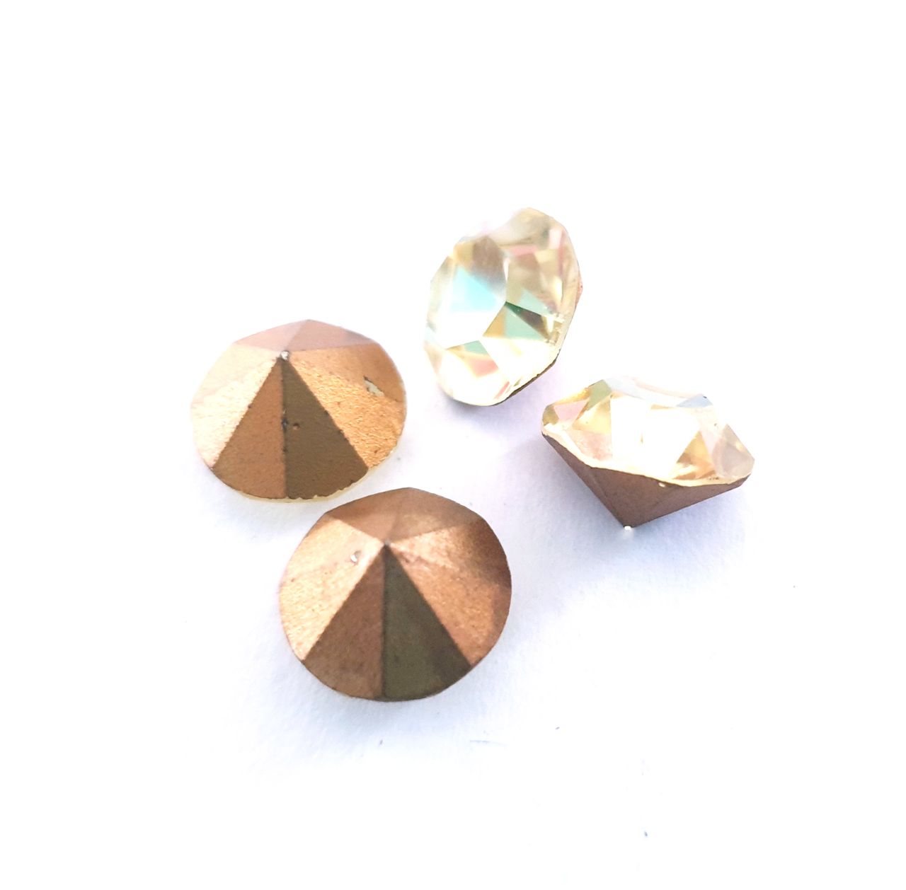 Pointed Back Swarovski Crystal Chaton Round Jonquil Gold Foiled Back SS50 12mm