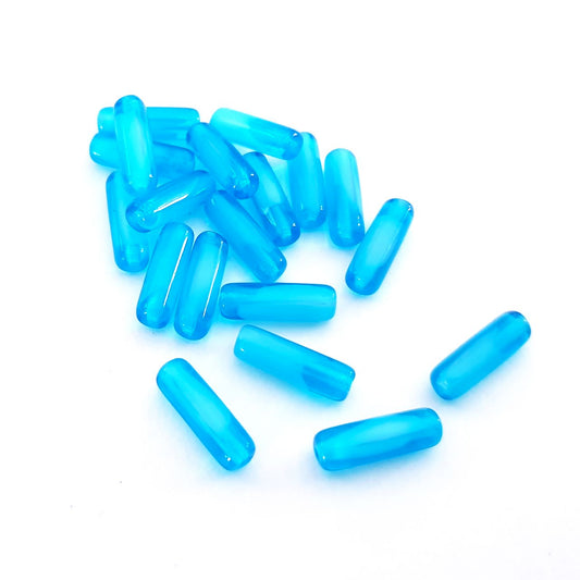 Tube 14x4mm Turquoise Mixed Czech Glass Bead - Pack of 20