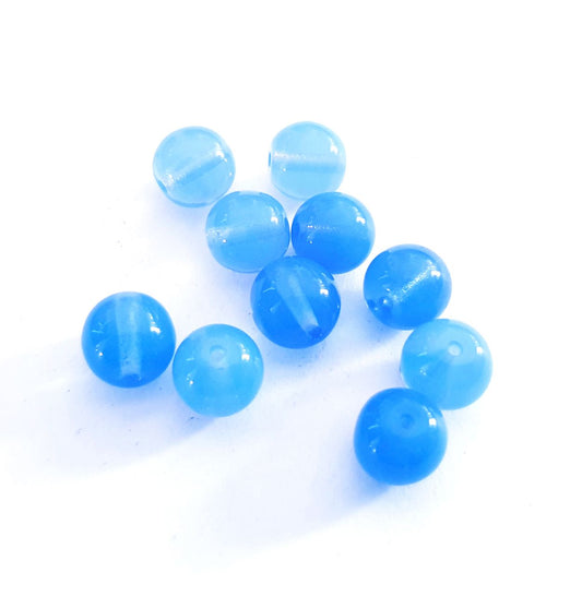 Round 8mm Blue Opalino Czech Glass Bead