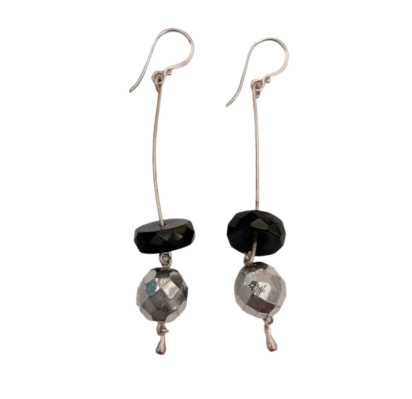 Contemporary Silver Crystal and Jet Drop Earrings OOAK