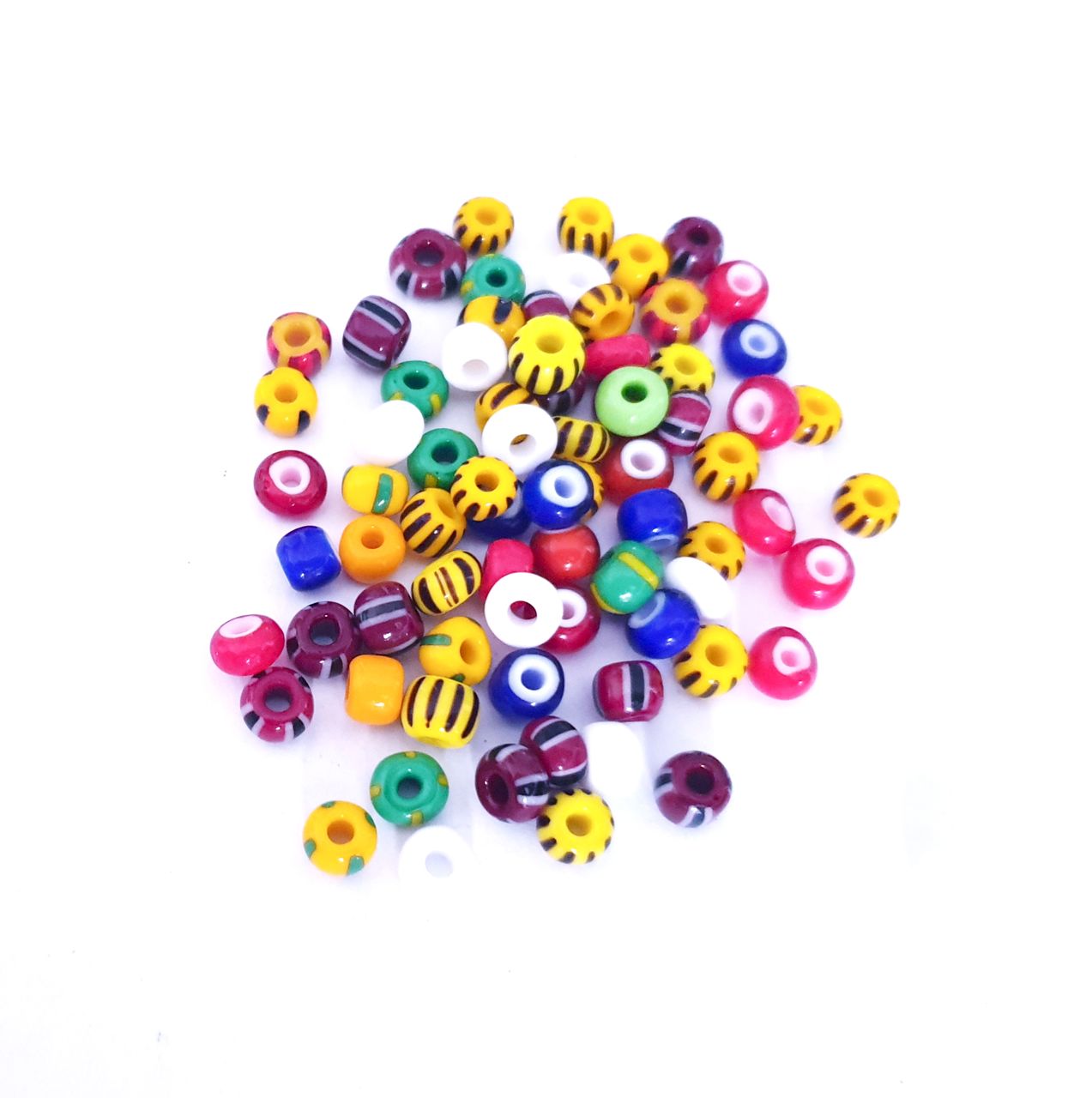 Seed Beads White Heart Striped Opaque Mix