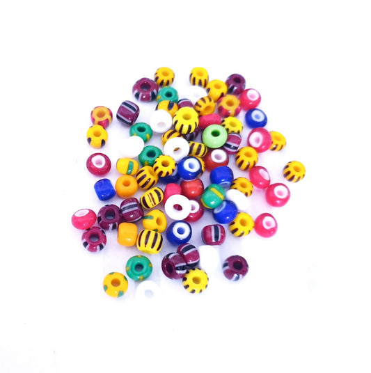 Seed Beads White Heart Striped Opaque Mix